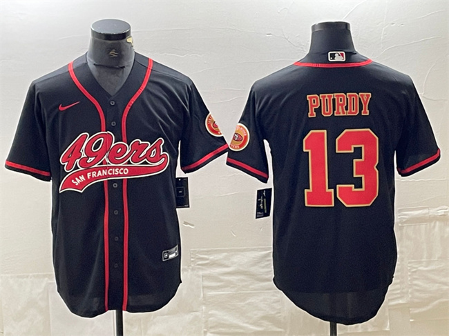 Men's San Francisco 49ers #13 Brock Purdy Black With Patch Cool Base Stitched Baseball Jersey